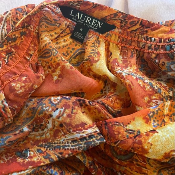 Lauren Ralph Lauren Size 6 Women's Sheer Bright Orange Paisley Print Dress - Picture 6 of 7